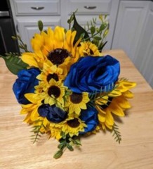 Bridesmaid flower bouquets. Artificial sunflowers and roses