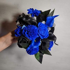 Royal Blue Black Rose Calla Lily Sola Bridal Wedding Bouquet Accessories