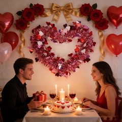 50FT Valentines Heart Tinsel Red Pink White Hearts, Hearts