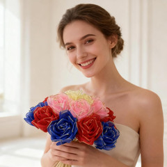 100Pcs Tulle Lace Pre-Made Rose Petals Gold-Edged Chiffon Petals for DIY Eternal