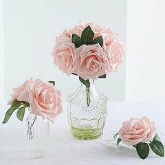 24 BLUSH 5″ FOAM ROSE Flowers Stems Party Wedding Events Decorations Supplies
