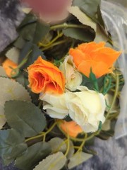3 Silk – 5 ft Artificial Peach n White Rose Vine Flowers NEW