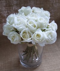 Bouquet 18/8” Artificial Ivory White Roses FLOWERS Faux Roses Wedding Bouquet