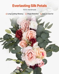 Uimoso Artificial Wedding Arch Flowers Kit with Drapes Kit Deluxe White and Pink