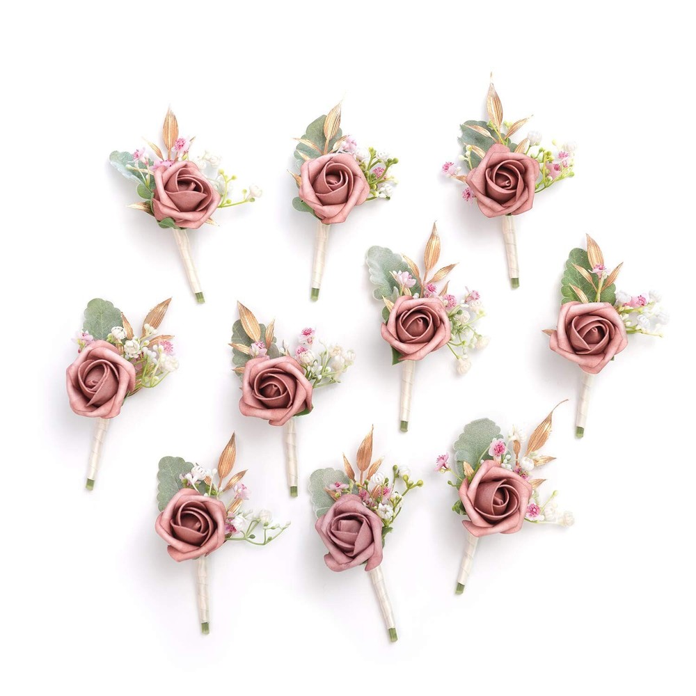 Ling’s Moment Boutonniere for Men, 10pcs Groomsmen Guest Boutonniere, Artific…