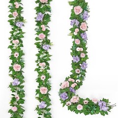 Artificial Flower Garlands 6FT Fake Silk Rose Vine Hanging 2PCS Pink Purple