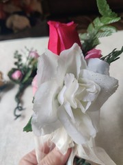 Vintage Artificial Corsage Boutonniere Lot of 5 Prom Wedding Fabric Wood Flowers