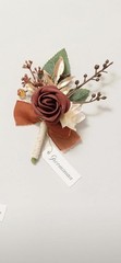 Artificial Rose Boutonnière Wedding Pack of 2 Brown White Green Gold Floral
