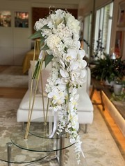 45” Long Wedding Bouquet Large Cascade Real Feel Artificial Flower Orchids Roses