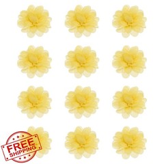 PATIKIL 2″ Light Yellow Chiffon Flowers 12Pcs