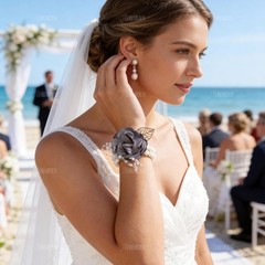 Light Gray 2-Pack Wrist Corsage & Boutonniere Set – Elegant Wedding Accessories