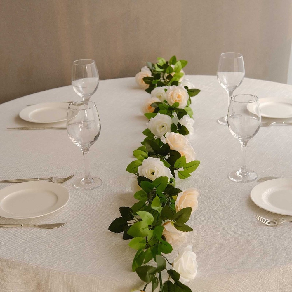 2 BLUSH 7 ft long Silk Rose Wedding Garland Leaves Bendable Wire Vines Home Sale