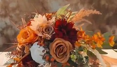 12″ Burnt Orange Cascade Wedding Bouquet, Silk Bridal Flowers for Fall Weddings