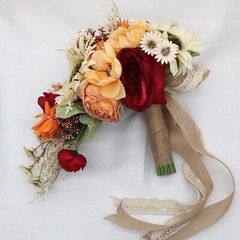 9.8 Inch Vintage Sunflower Wedding Bouquets for Bride Artificial Sunflower an…