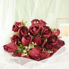 BURGUNDY 3 Bouquets 13″ Silk Rose Bud Artificial FLOWER Bushes Party Decorations