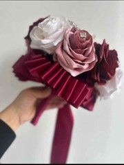 Pink and Burgundy Bouquet with Gold Brooches