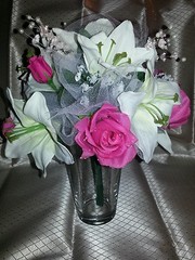 Wedding 2 pc bridal bouquet ivory lily hot pink roses lily of the valley & bout