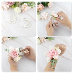 10pcs White Pearl Corsage Wristbands – Elastic DIY Wedding & Prom Bracelets