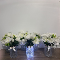 Lot of 6 Floral Centerpieces for Bridal Shower or Wedding – 1 w/Fairy Lights
