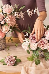 Ling’s Moment 50pcs Dusty Rose Artificial Roses Flowers with Stem for DIY