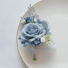 MAFELOE Wrist Corsage and Boutonniere Set Artificial Rose Flowers Blue
