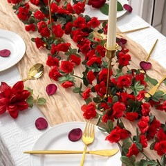 5Pcs 41FT Artificial Red Flower Garland, Fake Hanging Flower Vines Wine Red