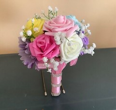 Set of 2 multi color rose and baby’s breath wedding bouquets