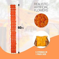Krati Exports 5 PC – 5 feet Marigold Garland 5, Golden Yellow (Light Orange)