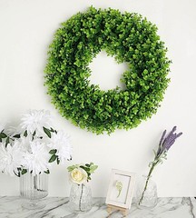 2 Green 21″ Wreaths Artificial Eucalyptus Leaves Candle Rings Party Decorations