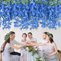 25 Pcs Artificial Wisteria Hanging Flowers 3.6ft Fake Hanging Royal Blue