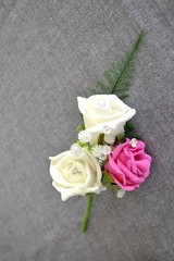 Wedding CORSAGE buttonhole, triple rose for groomsman, wedding guest, prom (C1)