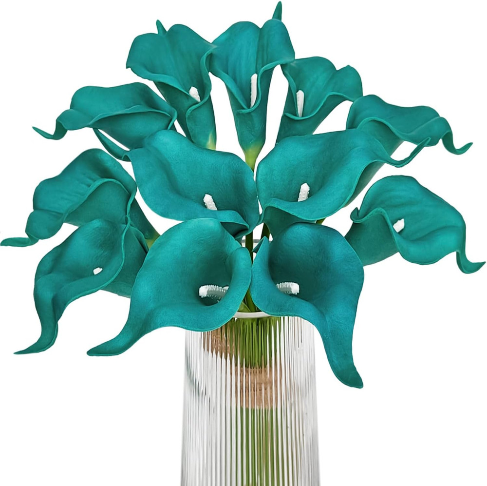 Artificial Calla Lily Flowers 12Pcs, Teal Blue | Wedding Bouquet Flower, Home De