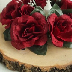 4 Burgundy CANDLE RINGS with SILK ROSES Wedding Flowers for Centerpieces