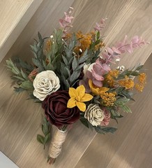 Pine and Petal Bridal Wedding Wood Flower Set: Bouquet, Boutonnière, Corsage