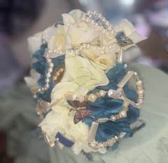 Handmade Silk Flower and Brooch Wedding Bouquet for Bride