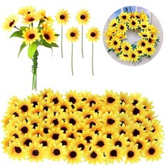 Wavwavw 50 Pcs Mini Artificial Sunflower Heads with Iron Stems for 1.77 Inch