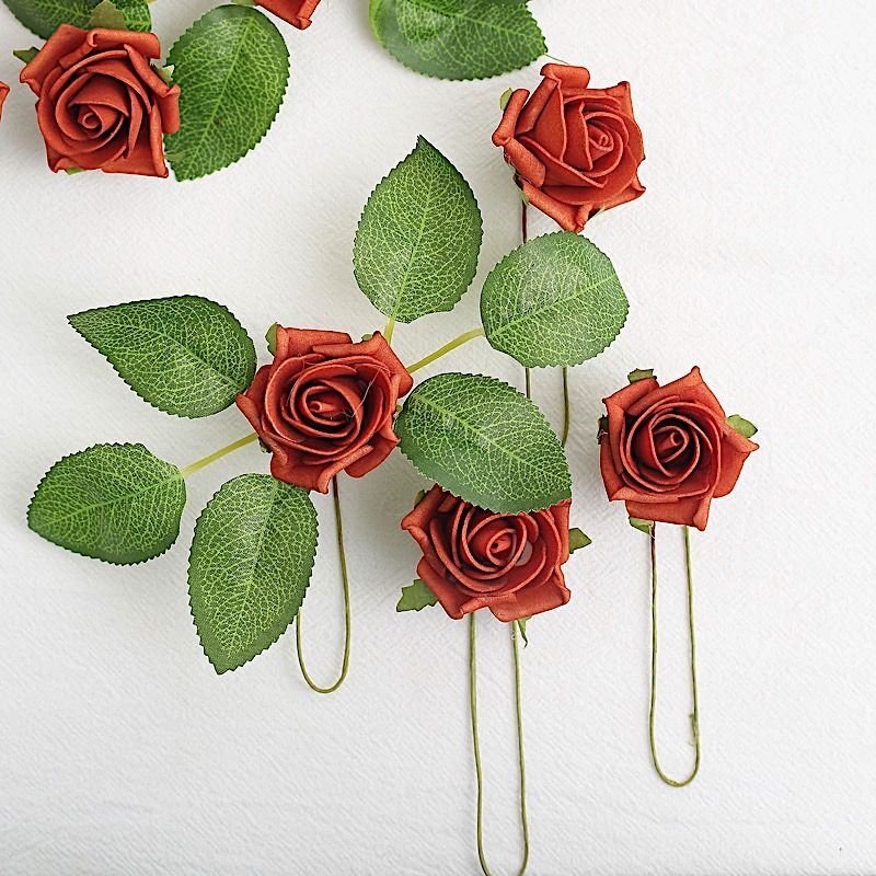 24 TERRACOTTA 2″ Mini FOAM ROSE Flowers Stems Wedding Events Decorations