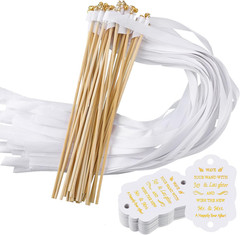100 Pcs Wedding Wands Streamers with Bells Set, 50 White Wedding Send off Ribbon