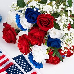 28 Pcs Red White and Blue Flowers, Patriotic Memorial Bouquet Atificial