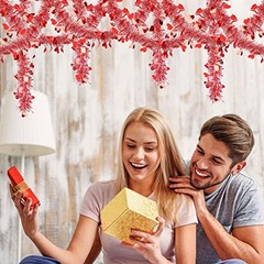 33 Ft Valentine’s Day Tinsel Garland,White Heart Metallic Hanging Garland Red
