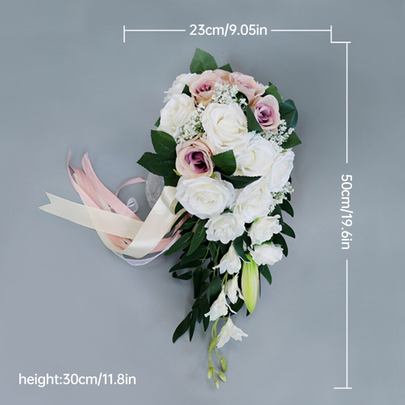 Bridal Artificial Rose Bouquet Silk Flowers Bridesmaid Drop Shape Decor