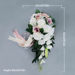 Bridal Artificial Rose Bouquet Silk Flowers Bridesmaid Drop Shape Decor
