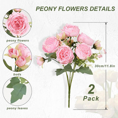 MARTINE MALL 2 Packs Peonies Artificial Flowers, Light Pink Artificial Peonies,