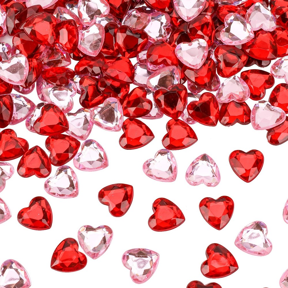 Konsait 500 Count Red/Pink Acrylic Heart Decorations, 12 mm, Red, Pink