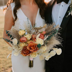 Burnt Orange Pampas Bridal Bouquet – 15.7″ Boho Wedding Flowers