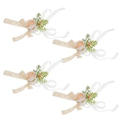 4 Pcs Corsage Bracelet Flower Bridesmaid Wristlet Artificial Corsages