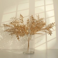 Gold 2 Metallic 21″ Artificial Fern Leaf Branches Faux Foliage Stems Party Event