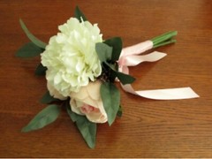 Silk Flower WEDDING BOUQUET Pink Roses, White Peony, Eucalyptus