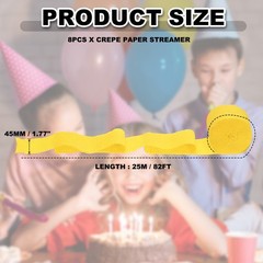 8 Rolls Crepe Paper Streamers 656ft Rainbow Streamers, Yellow