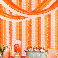 Fall-Boho Pink-Orange Groovy Thanksgiving Party-Decorations – 12Pcs Streamers-Ga